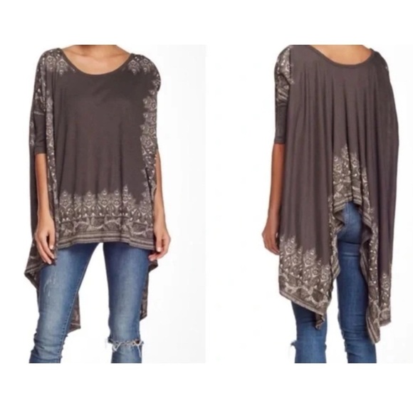 Free People Boho Sharkbite Printed Cropped Oversized Top XS - Picture 1 of 7